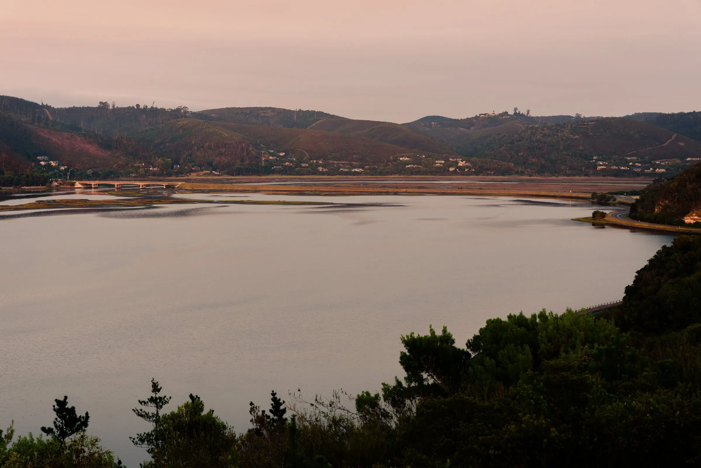 Dawn over the Knysna Lagoon and the hills of the Garden Route
